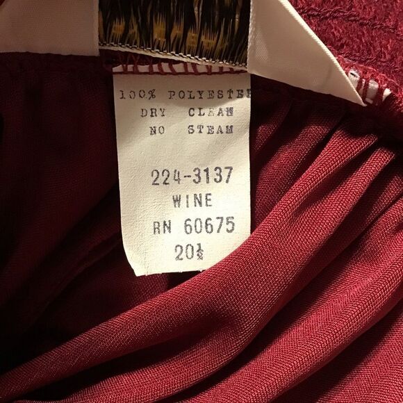 Vintage JCPenney Fashions Wine Sequin Neck Dress 20 1/2 - Picture 8 of 8